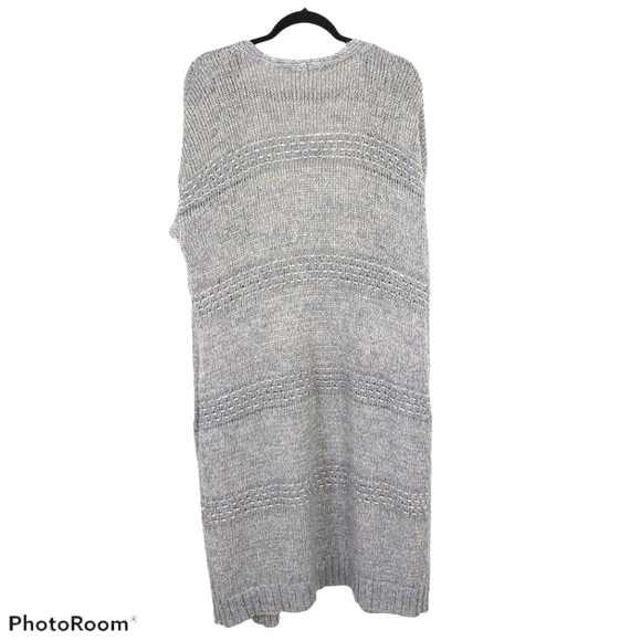 Love stitch Grey Striped Long Chunky Knit Cardigan - Picture 2 of 9